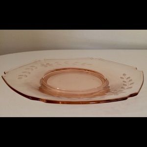 Pink depression glass plate. Etched.